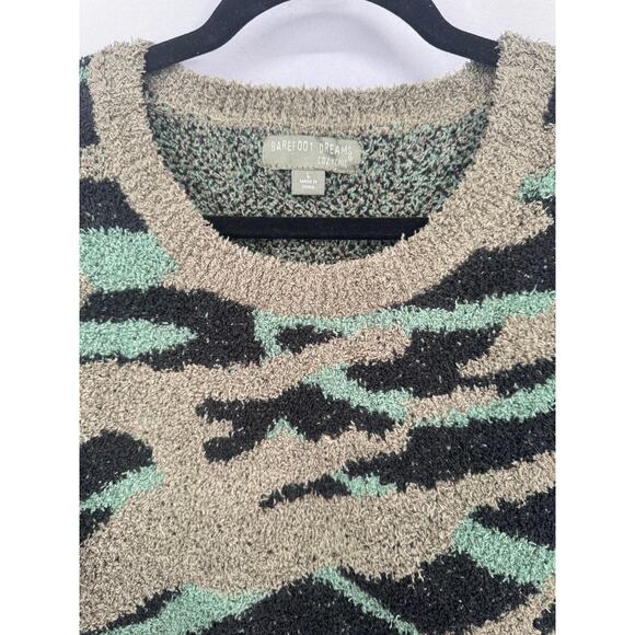Barefoot Dreams Sweater Womens Large Camo Army CozyChic Crewneck Pullover Knit - Picture 7 of 9